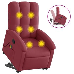 vidaXL Sill&oacute;n reclinable de masaje elevable tela rojo tinto