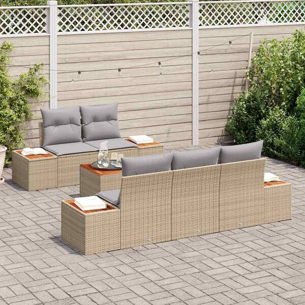 vidaXL Conjunto de sof&aacute; de jard&iacute;n con coj&iacute;n 6 pcs Beige Polirat&aacute;n