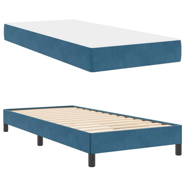 vidaXL Cama tipo Box Spring con colch&oacute;n Azul Oscuro 80 x 210 cm tela