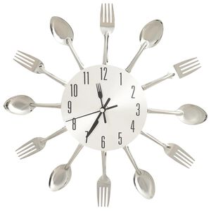 vidaXL Reloj de pared dise&ntilde;o cuchara y tenedor plateado 31 cm aluminio