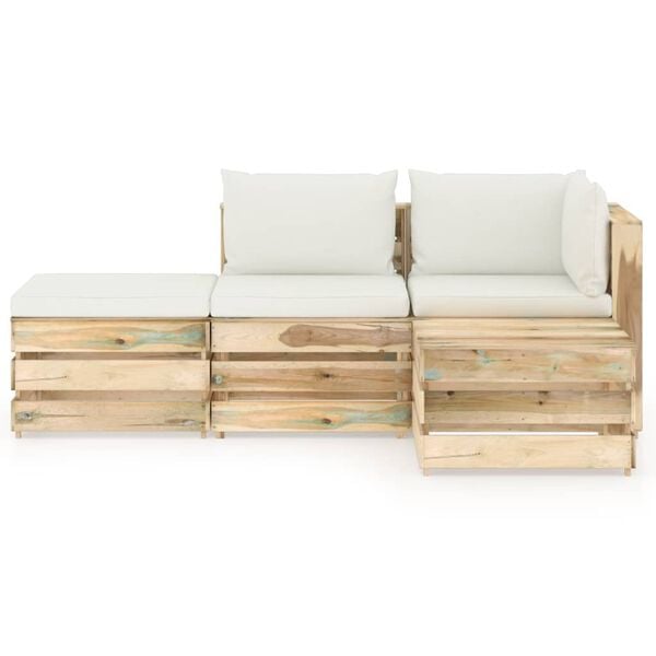 vidaXL Muebles de jard&iacute;n 4 pzas con cojines madera impregnada verde