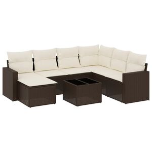 vidaXL Set sof&aacute;s de jard&iacute;n 8 piezas y cojines rat&aacute;n sint&eacute;tico marr&oacute;n