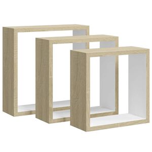 vidaXL Estantes cubo de pared 3 unidades blanco y roble Sonoma