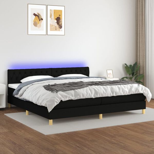 vidaXL Cama box spring con colch&oacute;n LED tela negro 200x200 cm