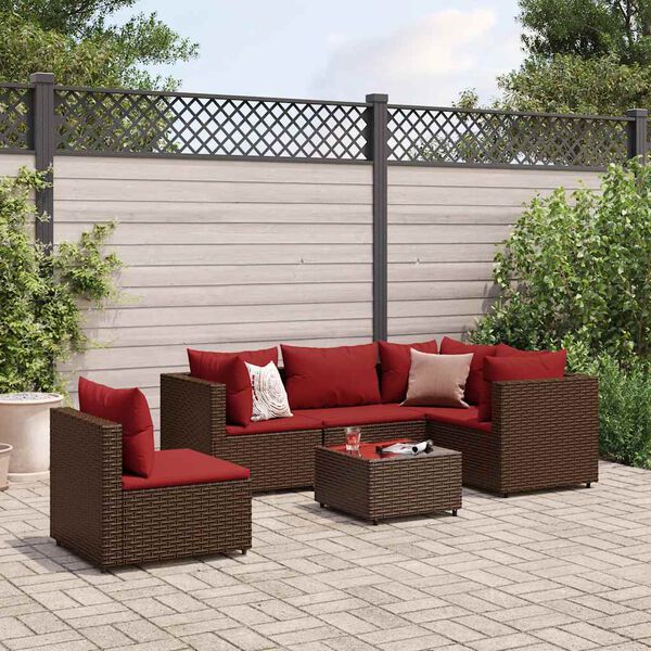 vidaXL Set muebles de jardín 6 piezas y cojines ratán sintético marrón