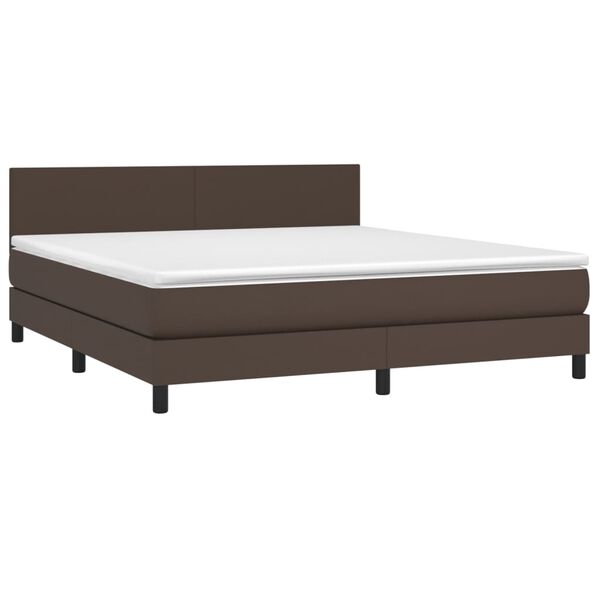 vidaXL Cama box spring colch&oacute;n y LED cuero sint&eacute;tico marr&oacute;n 160x200 cm