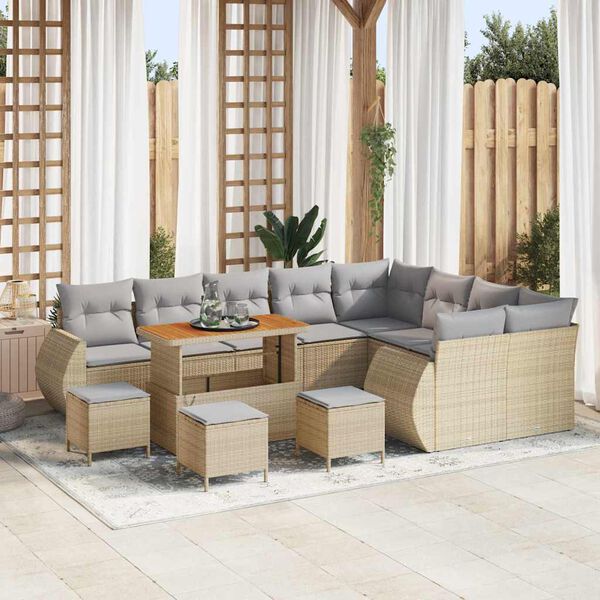vidaXL Conjunto de sof&aacute;s de jard&iacute;n 13 pcs Beige rat&aacute;n sint&eacute;tico