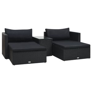 vidaXL Set muebles de jard&iacute;n 5 piezas y cojines rat&aacute;n sint&eacute;tico negro