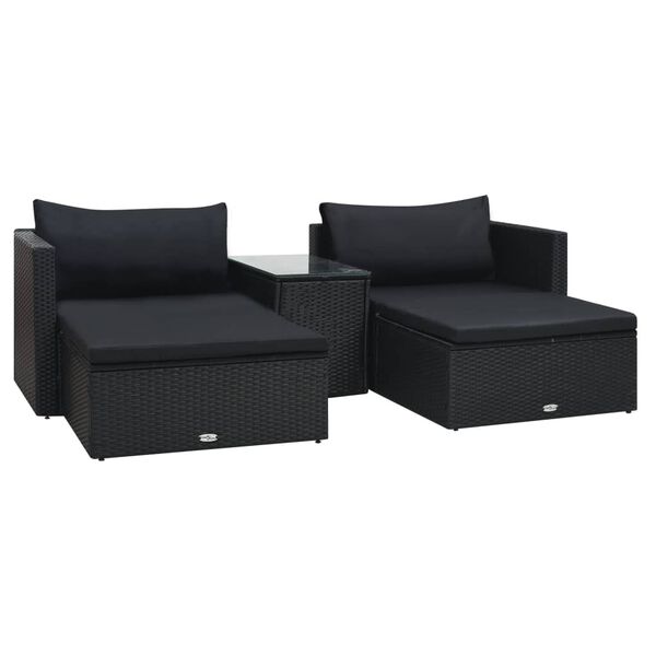 vidaXL Set muebles de jardín 5 piezas y cojines ratán sintético negro