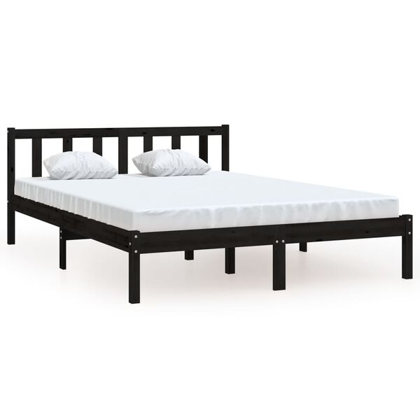 vidaXL Estructura de cama doble sin colch&oacute;n madera maciza negro