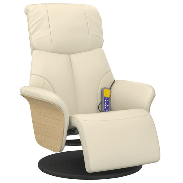vidaXL Sill&oacute;n reclinable masaje con reposapi&eacute;s cuero sint&eacute;tico crema