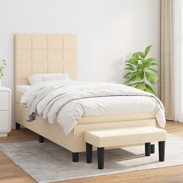 vidaXL Cama box spring con colch&oacute;n tela color crema 90x200 cm