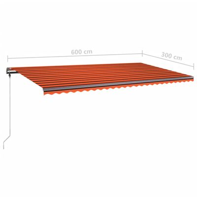 vidaXL Toldo manual retráctil con luz LED naranja y marrón 600x300 cm