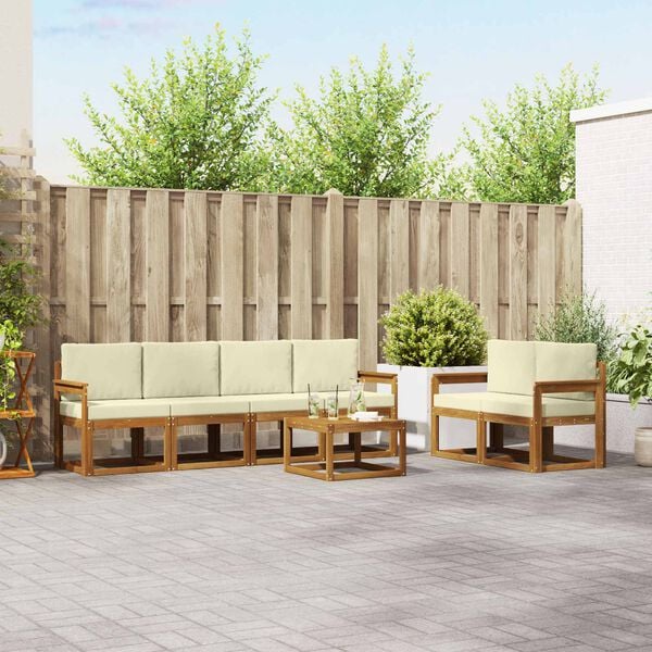 vidaXL Conjunto de sof&aacute;s de exterior con coj&iacute;n 7 pcs Natural y Crema