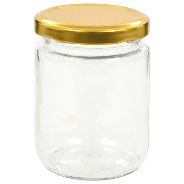 vidaXL Tarros de mermelada de vidrio con tapa dorada 96 uds 230 ml