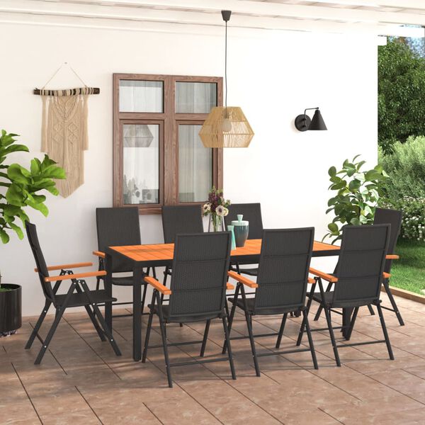 vidaXL Juego de comedor para jardín 9 piezas negro y marrón