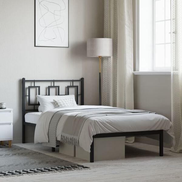 vidaXL Estructura cama sin colch&oacute;n con cabecero metal negro 90x190 cm