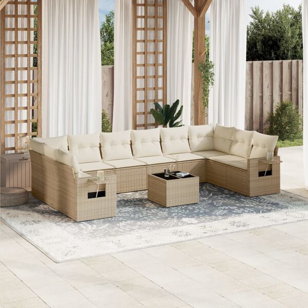 vidaXL Set de sof&aacute;s de jard&iacute;n 11pzas con cojines rat&aacute;n sint&eacute;tico beige