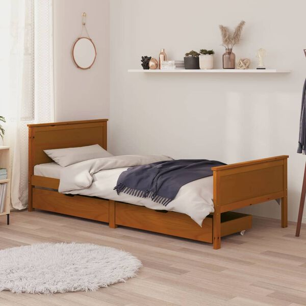 vidaXL Estructura cama sin colch&oacute;n madera maciza marr&oacute;n miel 100x200cm