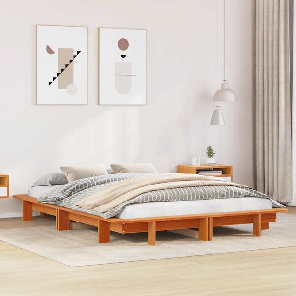 vidaXL Estructura de cama sin colch&oacute;n madera maciza marr&oacute;n 120x190 cm
