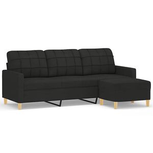 vidaXL Sof&aacute; de 3 plazas con taburete de tela negro 180 cm