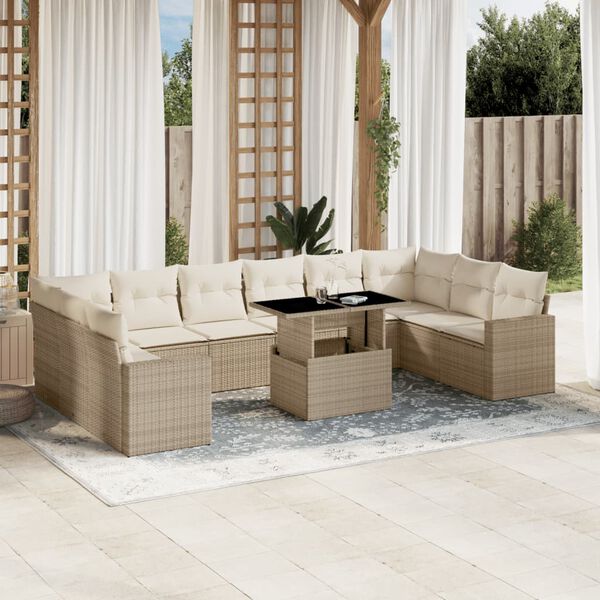 vidaXL Set de sof&aacute;s de jard&iacute;n 11pzas con cojines rat&aacute;n sint&eacute;tico beige