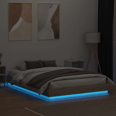 vidaXL Estructura de cama con luces LED roble Sonoma 160x200 cm