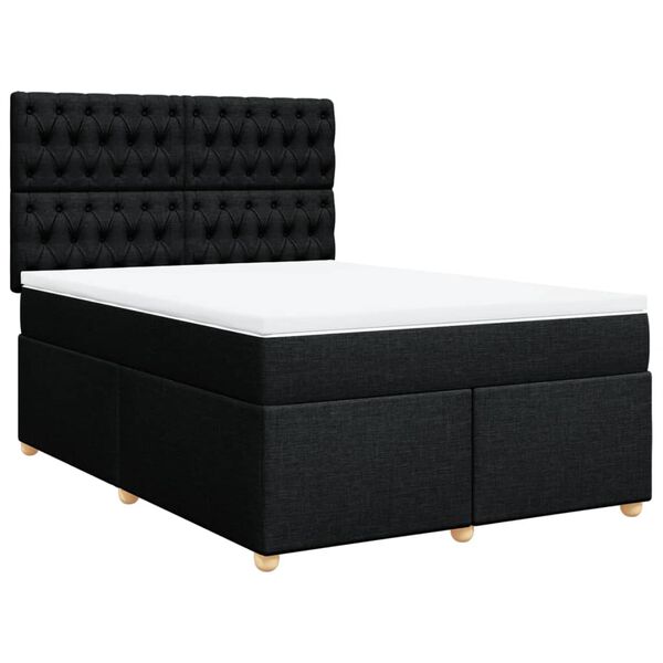 vidaXL Cama box spring con colch&oacute;n tela negro 140x200 cm
