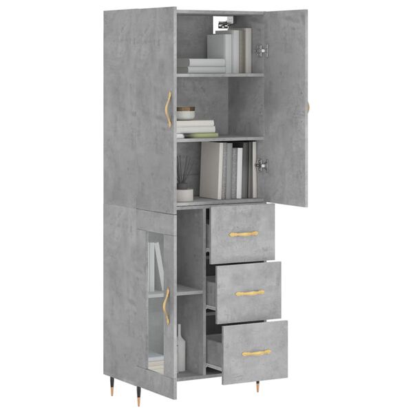 vidaXL Aparador alto madera contrachapada gris hormig&oacute;n 69,5x34x180 cm