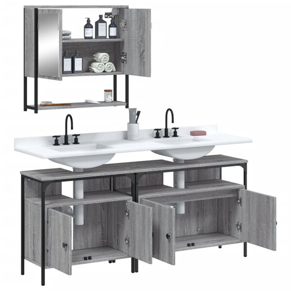 vidaXL Set de muebles de ba&ntilde;o 3 pzas madera contrachapada gris sonoma