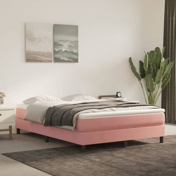 vidaXL Estructura de cama con somier terciopelo rosa 140x190 cm