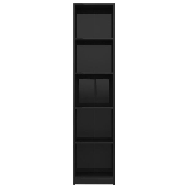 vidaXL Estantería de 5 niveles contrachapada negro brillo 40x24x175 cm
