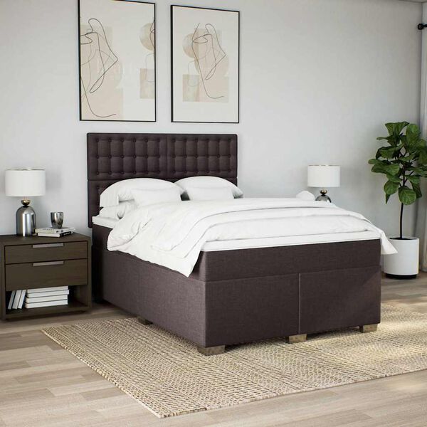 vidaXL Cama box spring con colch&oacute;n tela marr&oacute;n oscuro 140x190 cm