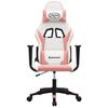 vidaXL Silla gaming de masaje cuero sint&eacute;tico blanco y rosa