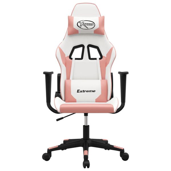 vidaXL Silla gaming de masaje cuero sint&eacute;tico blanco y rosa
