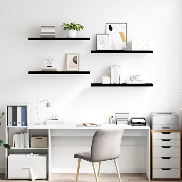 vidaXL Estantes flotantes pared 4 uds negro brillo MDF 90x23,5x3,8cm