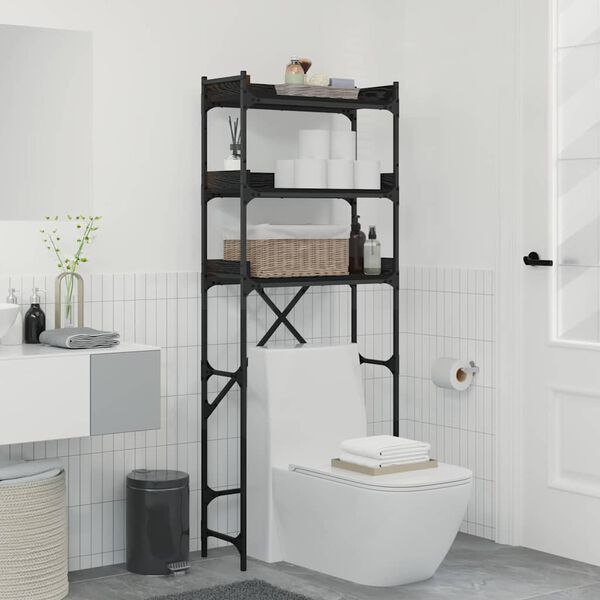 vidaXL Estante para lavadora con estante Roble Negro 67 x 25 x 163 cm