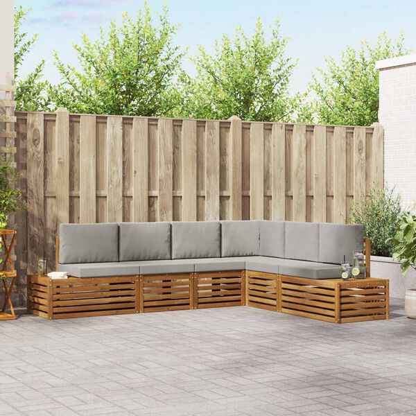 vidaXL Conjunto de sof&aacute;s de exterior 6 Pieza Gris Natural y Claro