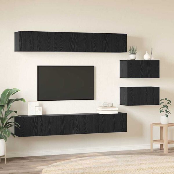 vidaXL Conjunto de mueble de TV Roble Negro Madera de ingenier&iacute;a