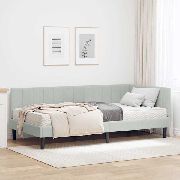 vidaXL Estructura de Cama Esquina con Colchón 2 pcs Gris claro