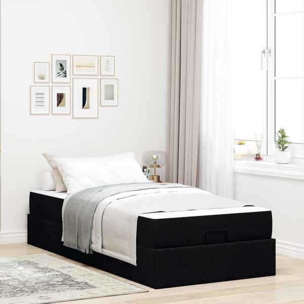 vidaXL Estructura de cama con colch&oacute;n con colch&oacute;n 2 pcs Negro tela
