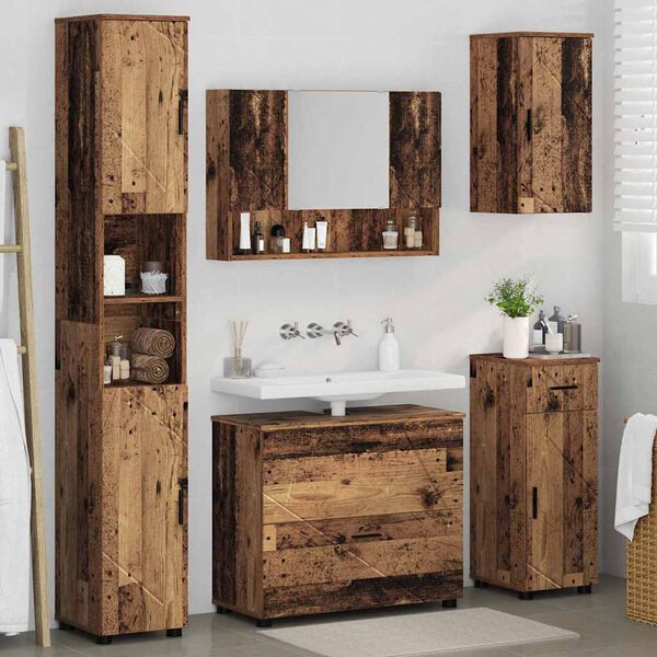 vidaXL Juego de muebles de ba&ntilde;o con caj&oacute;n 5 pcs Madera Vieja