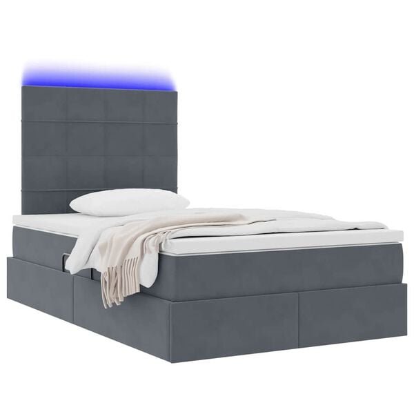 vidaXL Cama con almacenamiento y LED con LED Gris oscuro 120 x 190 cm