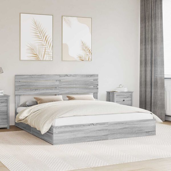 vidaXL Cama con almacenamiento con cabecera Gris Sonoma 180 x 200 cm
