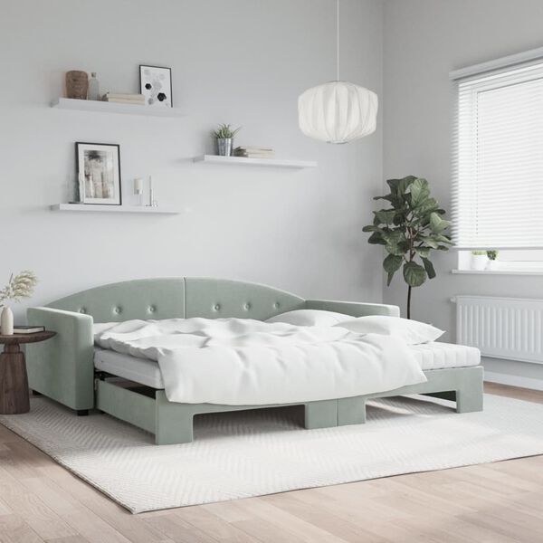 vidaXL Sof&aacute; cama nido con colch&oacute;n terciopelo gris claro 100x200 cm