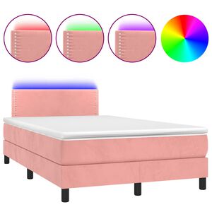 vidaXL Cama box spring con colch&oacute;n y LED terciopelo rosa 120x190 cm