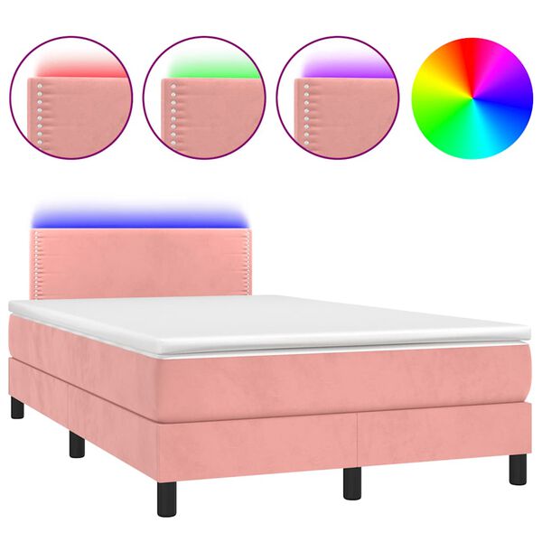 vidaXL Cama box spring con colch&oacute;n y LED terciopelo rosa 120x190 cm