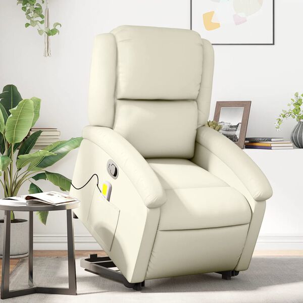 vidaXL Sillón reclinable de masaje de pie cuero artificial color crema