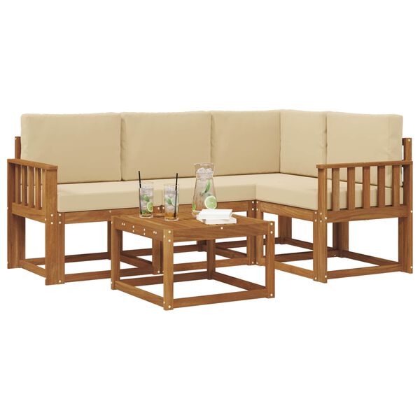vidaXL Conjunto de sof&aacute;s de exterior con coj&iacute;n 5 pcs Natural y Beige