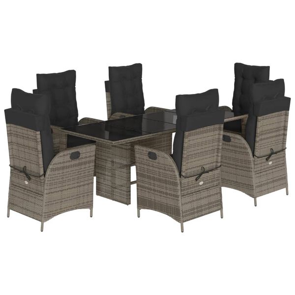 vidaXL Set comedor jard&iacute;n 7 pzas y cojines rat&aacute;n sint&eacute;tico gris